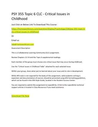 psy 355 topic 6 clc critical issues in childhood