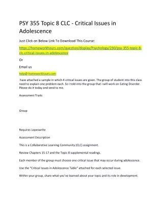 psy 355 topic 8 clc critical issues in adolescence