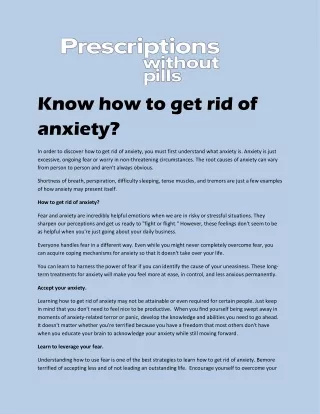 How to Get Rid of Anxiety | Prescription without Pills