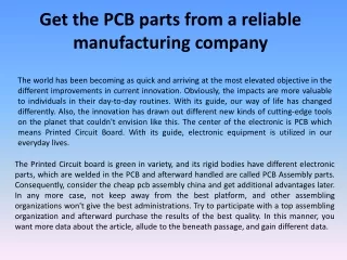 Get the PCB parts from a reliable manufacturing company