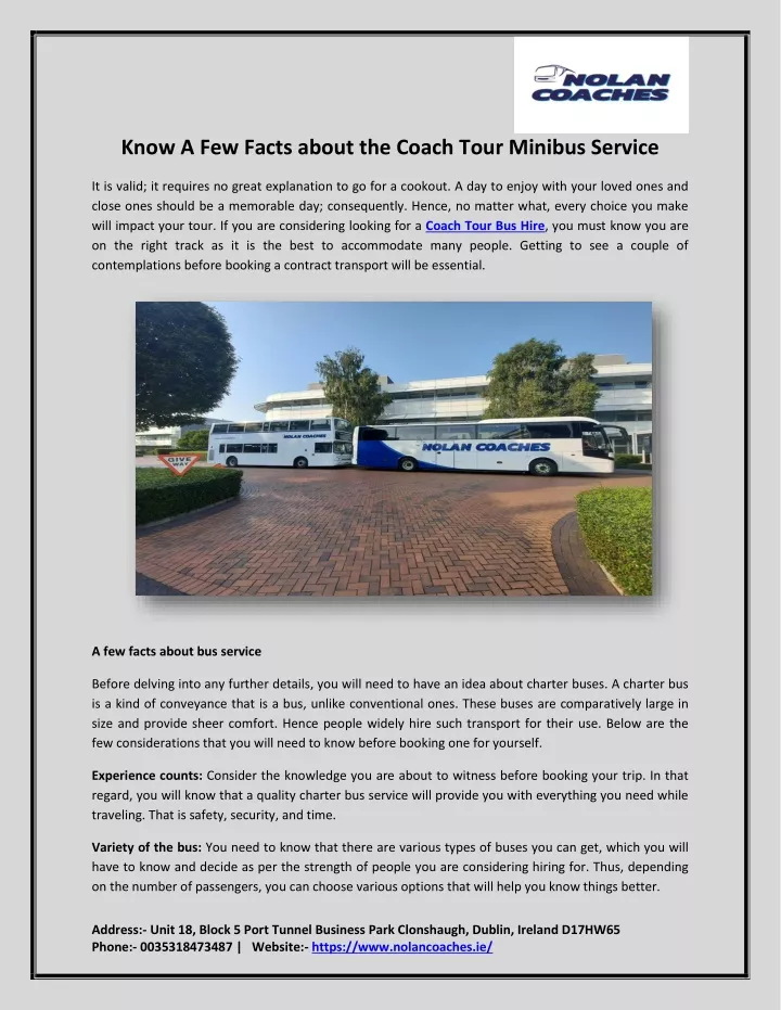 know a few facts about the coach tour minibus