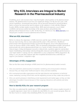 Why KOL Interviews are Integral to Market Research in the Pharmaceutical Industry