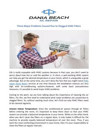 Three Major Problems Caused Due to Clogged HVAC Filters