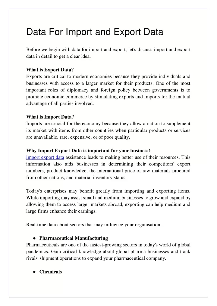 data for import and export data