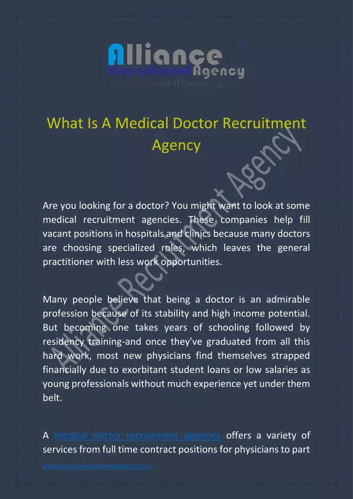 what is a medical doctor recruitment agency