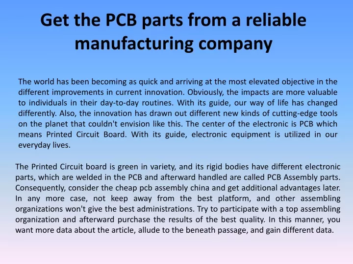 get the pcb parts from a reliable manufacturing