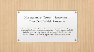 Hypersomnia : Causes | Symptoms | Everydayhealthinformation