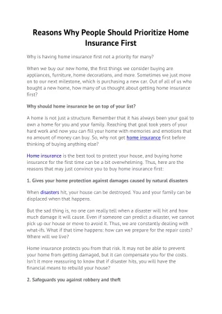 Reasons Why People Should Prioritize Home Insurance First