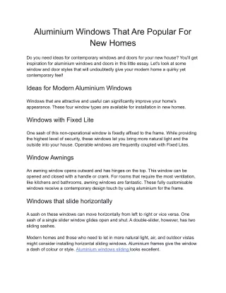Aluminium Windows That Are Popular For New Homes
