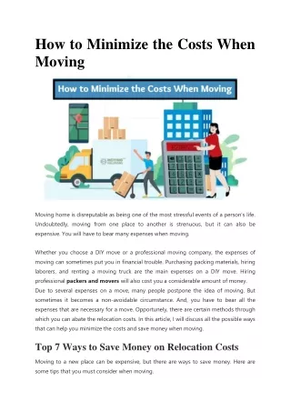how to minimize the costs when moving