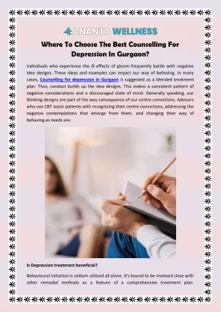 Where To Choose The Best Counselling For Depressionin Gurgaon