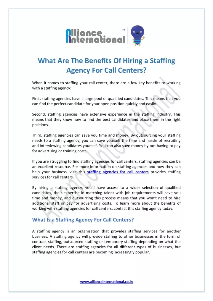 what are the benefits of hiring a staffing agency