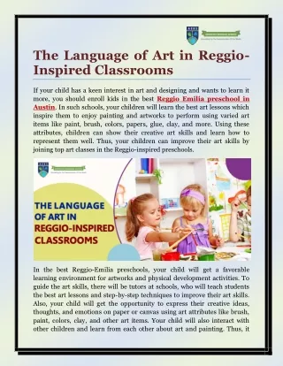 The Language of Art in Reggio Inspired Classrooms