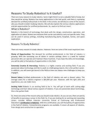 reasons to study robotics is it useful