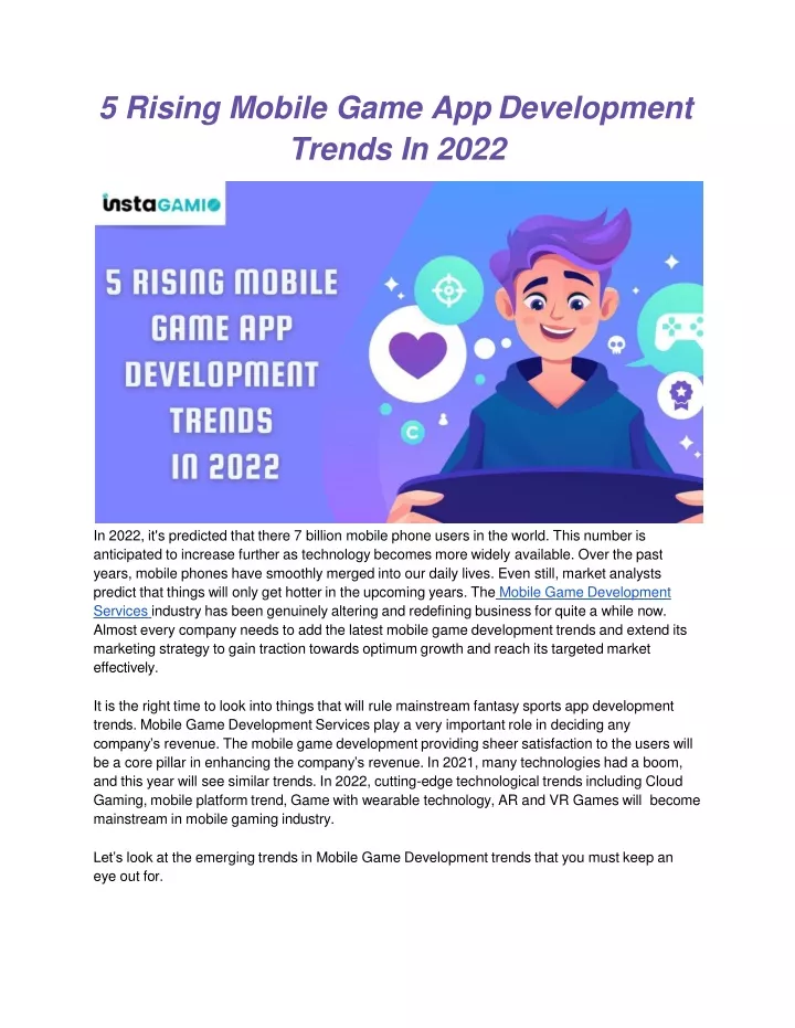 5 rising mobile game app development trends in 2022