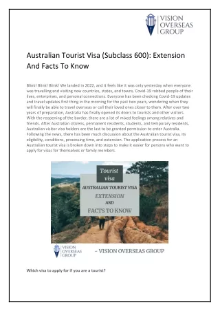 Australian Tourist Visa (Subclass 600): Extension And Facts To Know