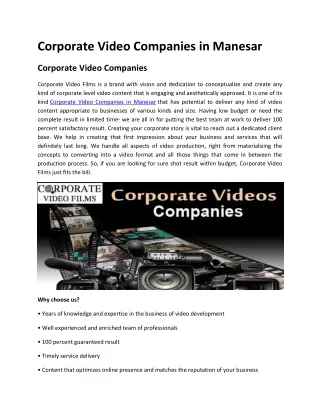Corporate Video Companies in Manesar