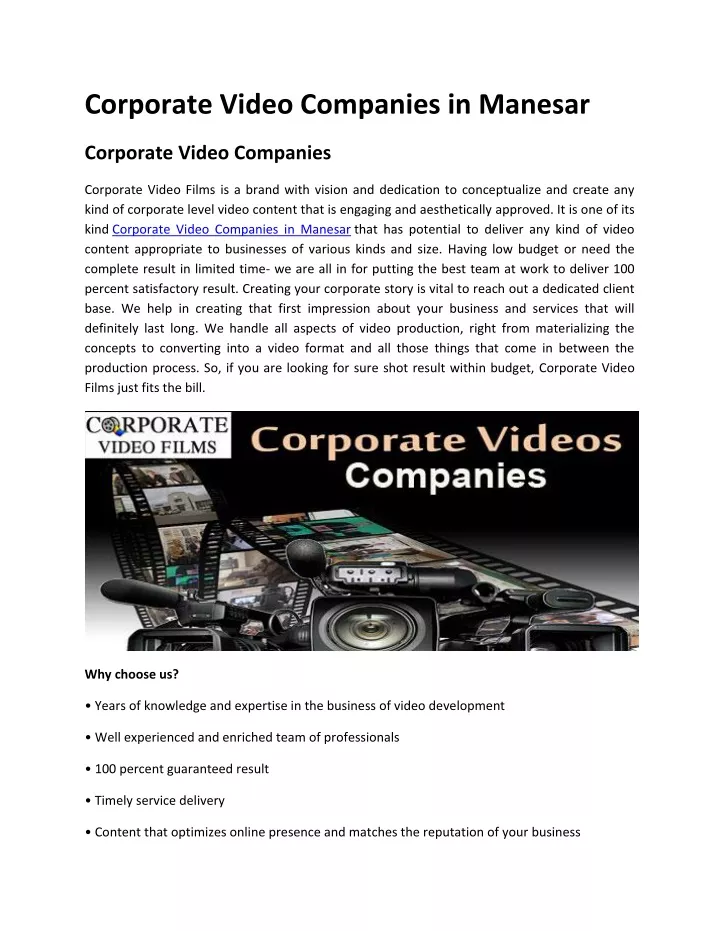 corporate video companies in manesar