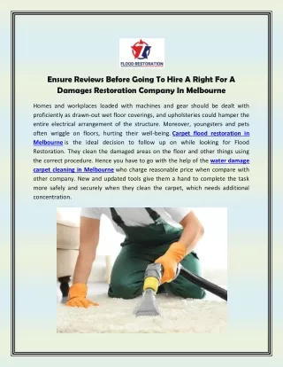 Ensure Reviews Before Going To Hire A Right For A Damages Restoration Company In Melbourne