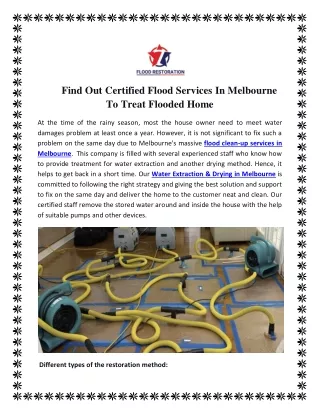 Find Out Certified Flood Services In Melbourne To Treat Flooded Home