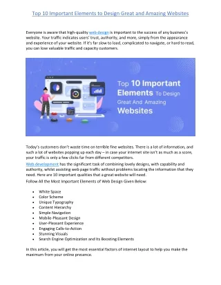 Top 10 Important Elements To Design Great And Amazing Websites