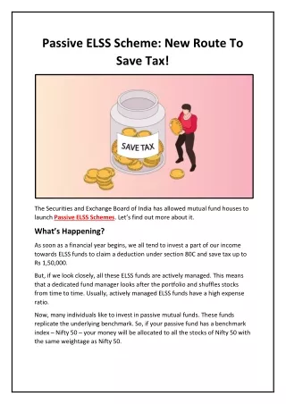 passive elss scheme new route to save tax