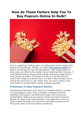 How do These Factors Help You To Buy Popcorn Online In Bulk