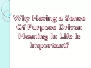 Why Having a Sense Of Purpose Driven Meaning In Life Is Important?