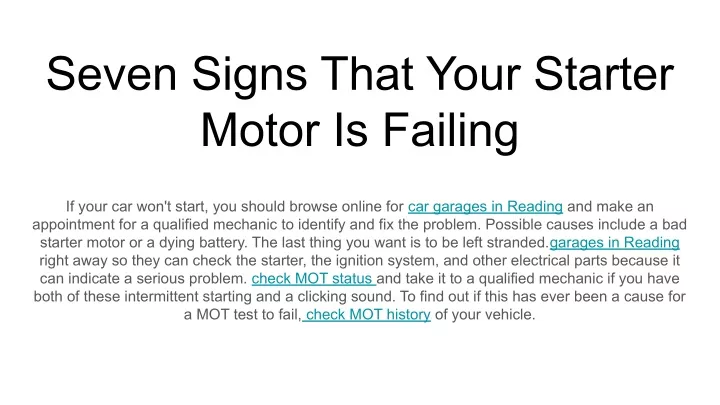 seven signs that your starter motor is failing