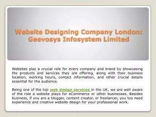 Website Designing Company London, Geevosys Infosystem Limited