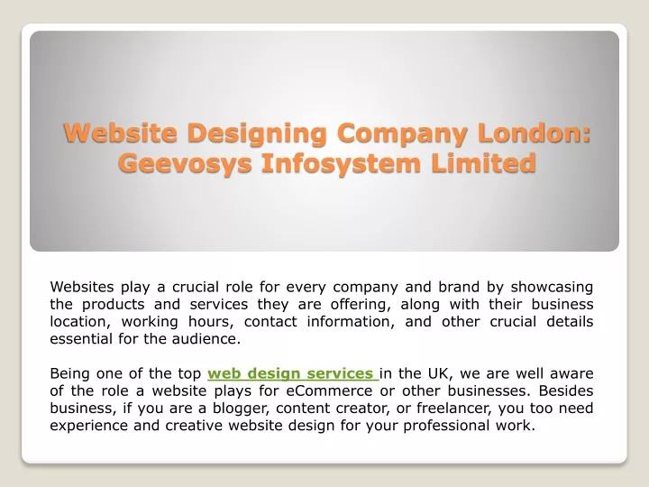 website designing company london geevosys infosystem limited