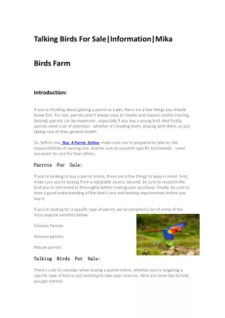 Talking Birds For Sale|Information|Mika Birds Farm