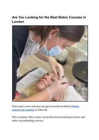 Are You Looking for the Best Botox Courses in London