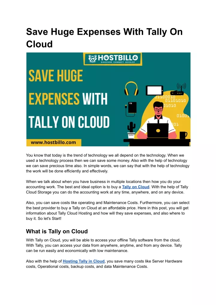 save huge expenses with tally on cloud