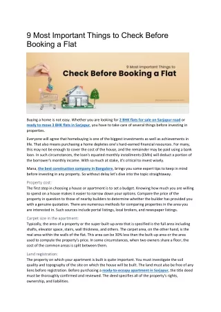 9 Most Important Things to Check Before Booking a Flat