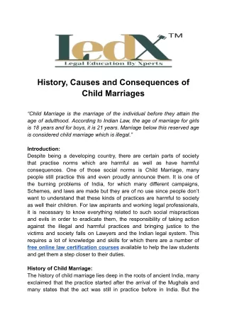 history causes and consequences of child marriages