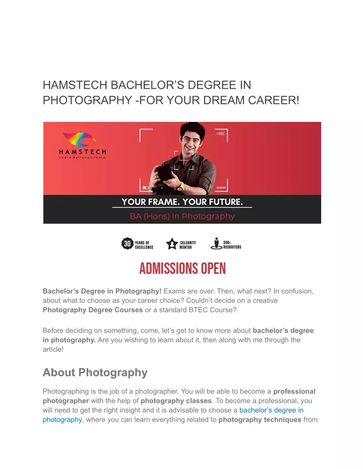 hamstech bachelor s degree in photography