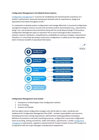 configuration management in the medical device