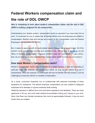 Federal Workers compensation claim and the role of DOL OWCP
