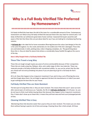 why is a full body vitrified tile preferred