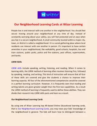our neighborhood learning cards at wizar learning