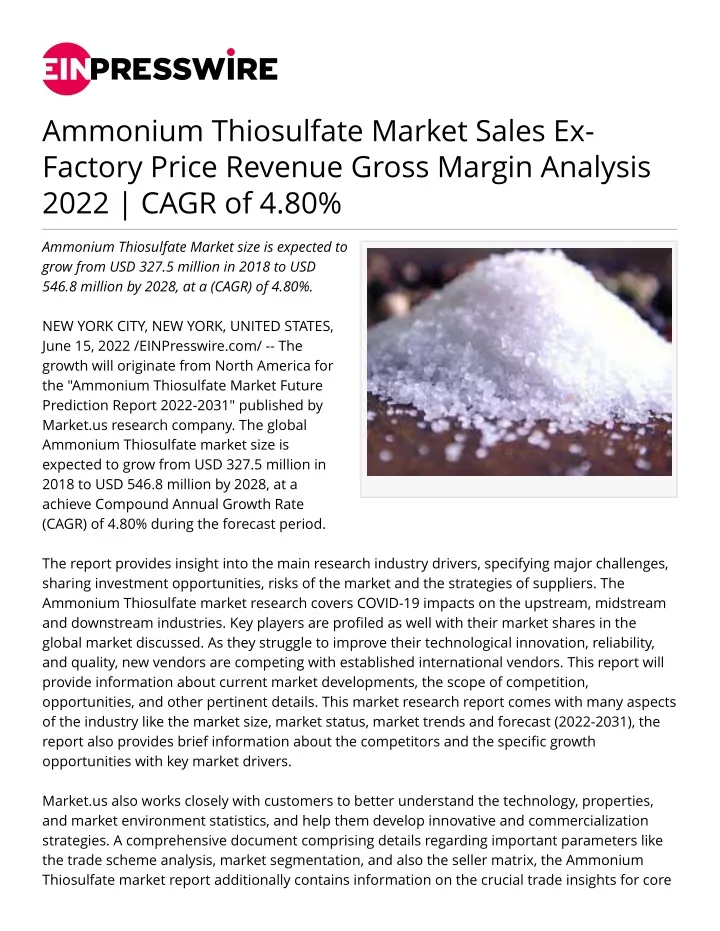 ammonium thiosulfate market sales ex factory