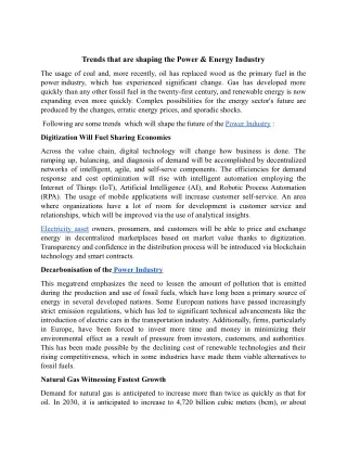 trends that are shaping the power energy industry