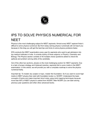 ips to solve physics numerical for neet