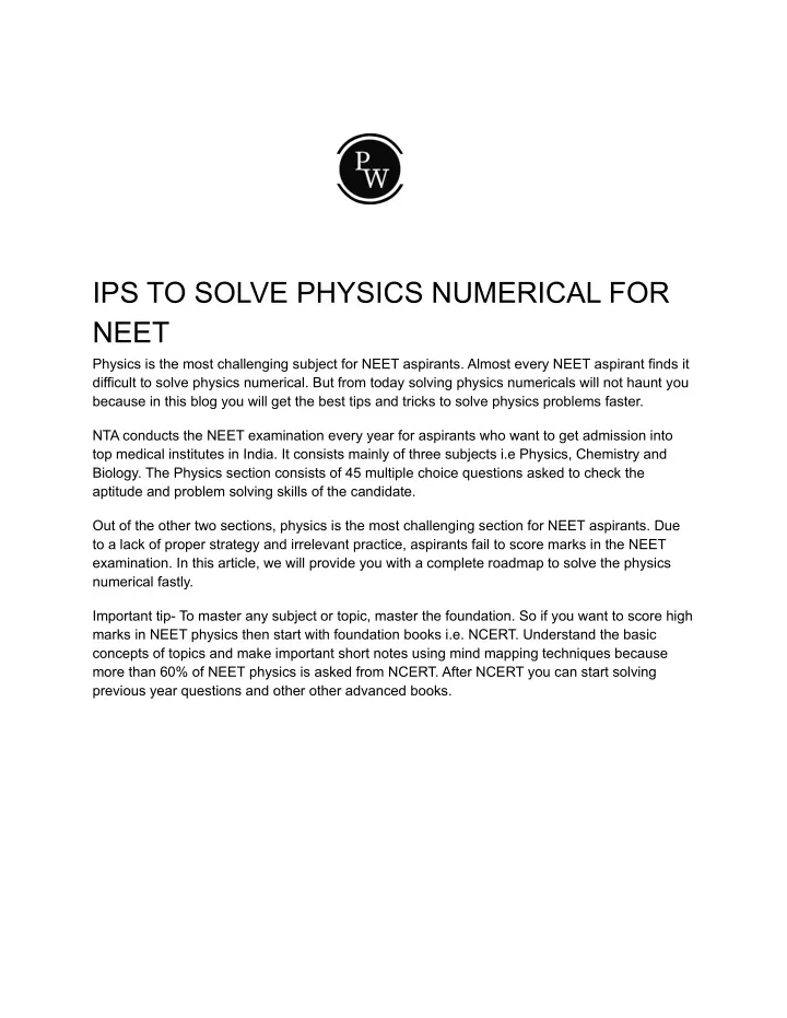 ips to solve physics numerical for neet