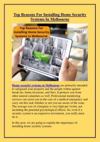 Top Reasons For Installing Home Security Systems In Melbourne