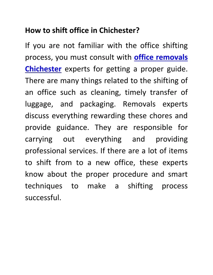 how to shift office in chichester