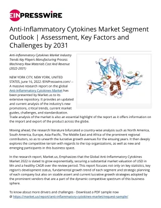 Anti-Inflammatory Cytokines Market Segment Outlook |