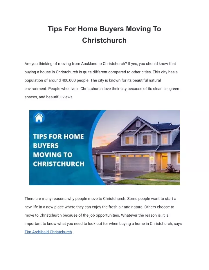 tips for home buyers moving to christchurch