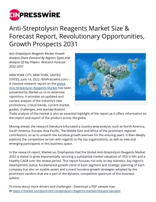 Anti-Streptolysin Reagents Market Size & Forecast Report, Revolutionary
